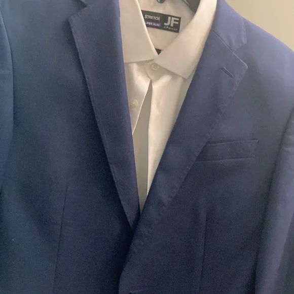 Navy blue men’s suit.